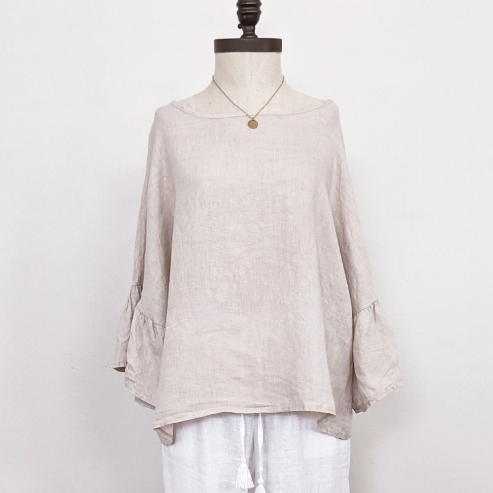 [SOLD] Linen Ruffle Sleeve Top